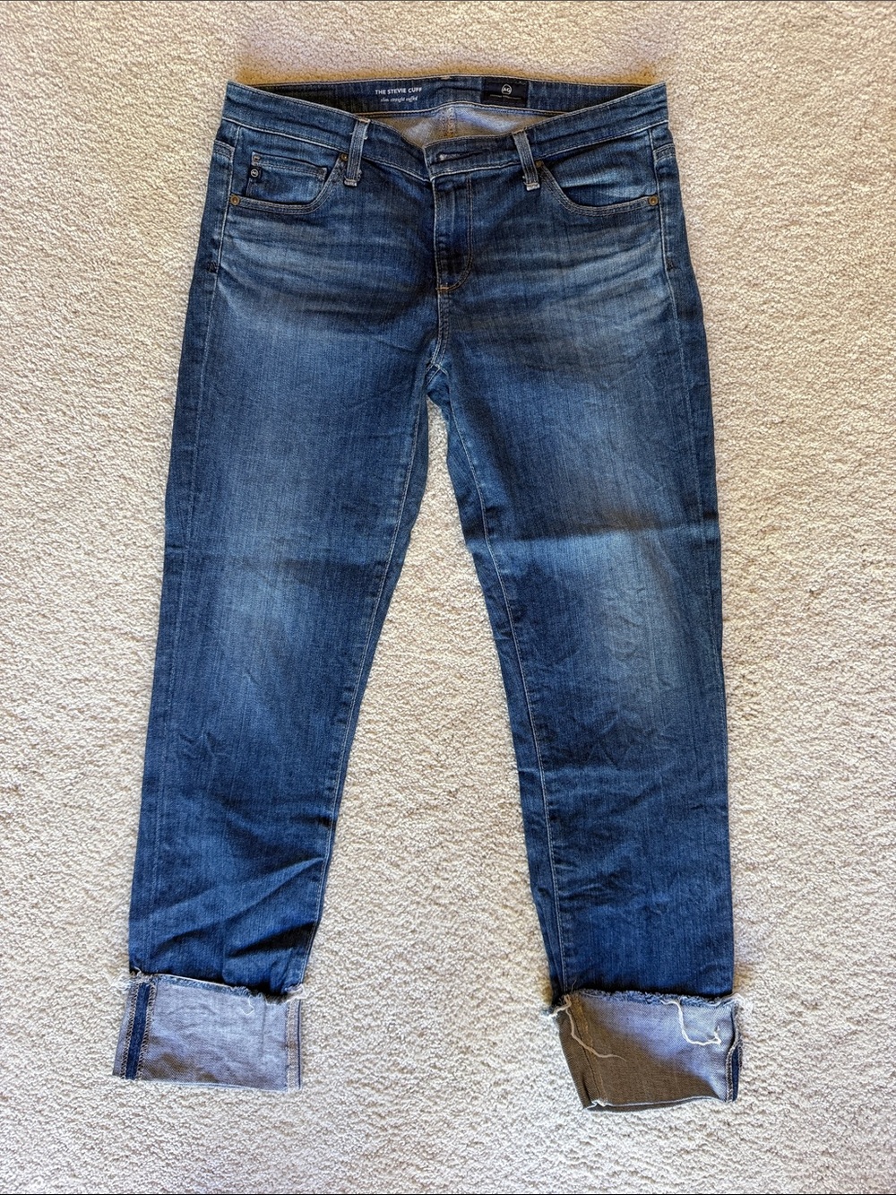 AG Adriano Goldschmied Women's Dark Blue Cropped Cuffed Jeans